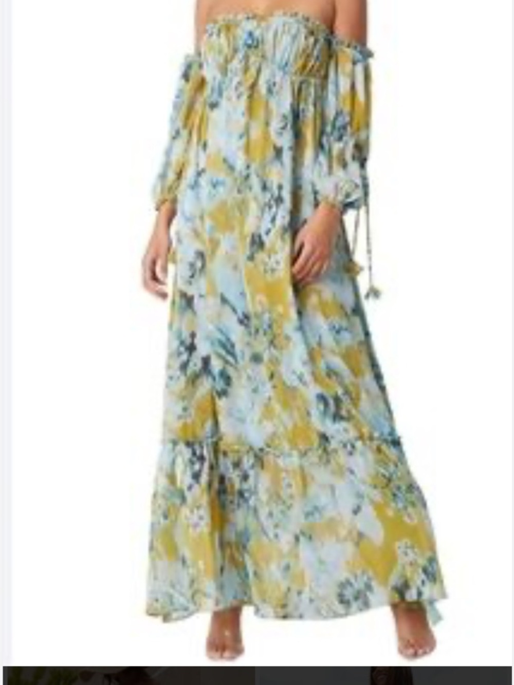 Misa Los Angeles Teal and Mustard Floral Tiered Maxi Dress